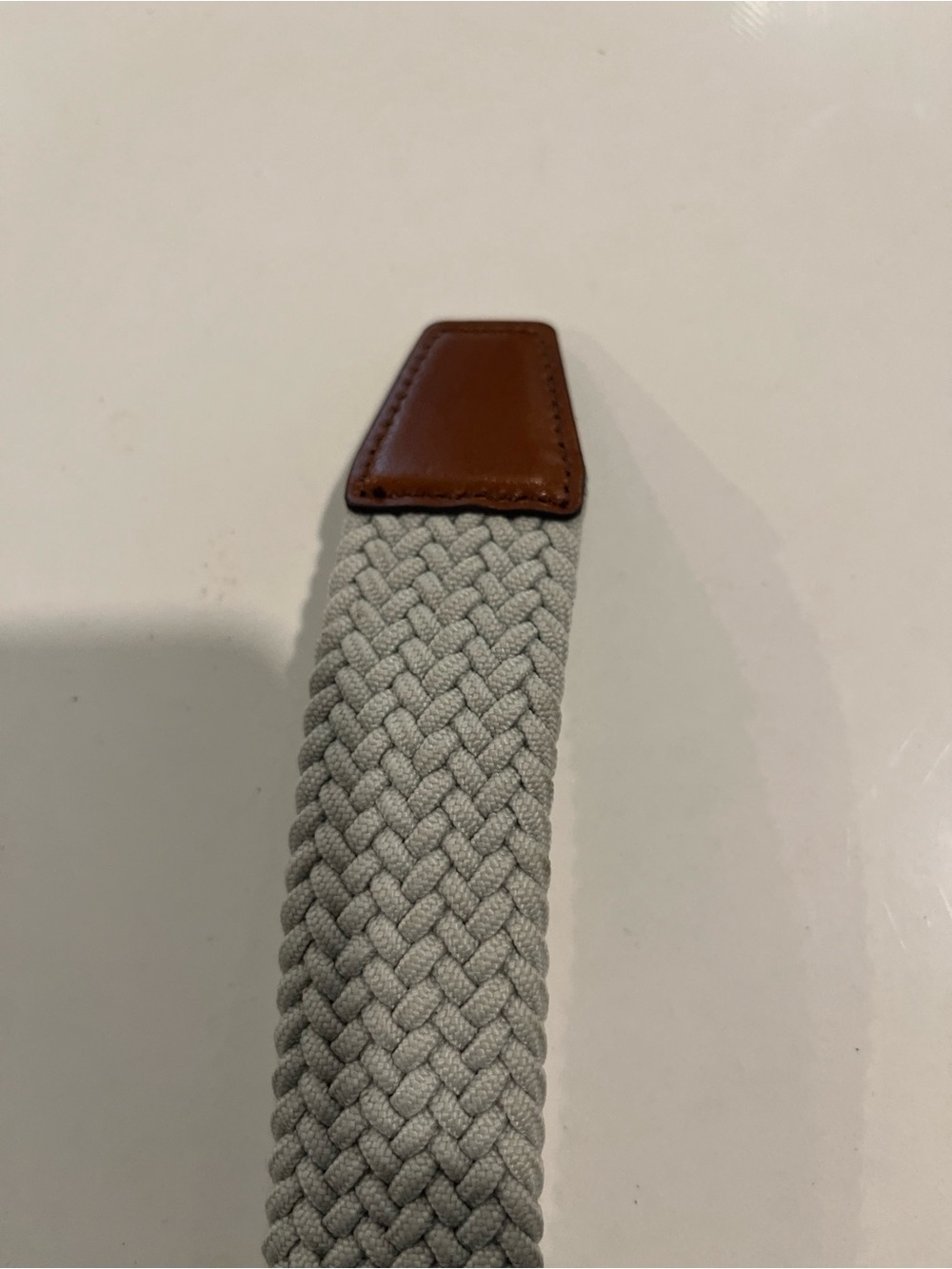 Joseph Abboud Light Gray Woven Belt with Brown Leather Accents Size 36 NWT ⛳️ - Picture 4 of 7